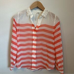 LC Lauren Conrad Striped White Lace-Collar Blouse